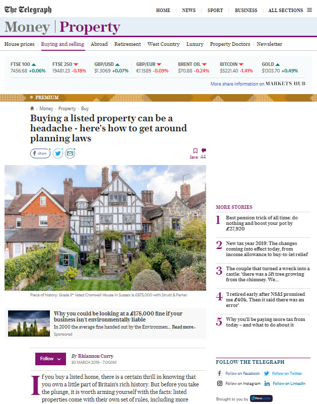 Telegraph - Buying a Listed Property article