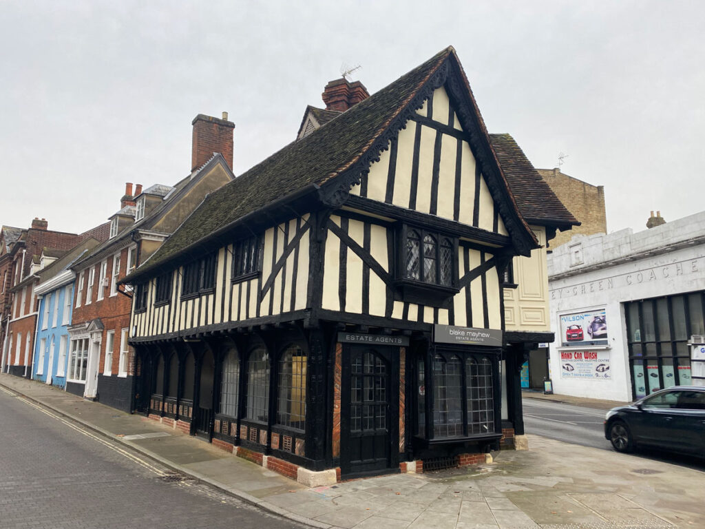 The Packhorse Inn Timber framed building in Ipswich Suffolk, photo by Andrew Laws