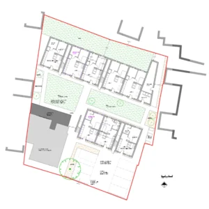 A plan of the ground floor layout of a development of flats in Diss